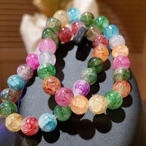 NWOT Gorgeous  Colorful 10mm Glass Beaded Bracelet Set of 12